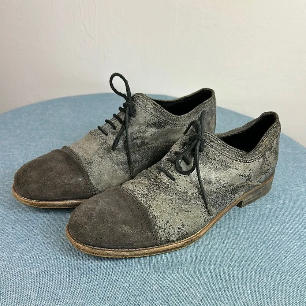 All Saints Spitalfields Men’s Silver Metallic Gray Suede Oxford Shoes Size 45/12